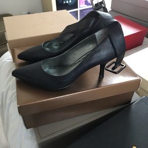 Audrey Brooke black leather heels